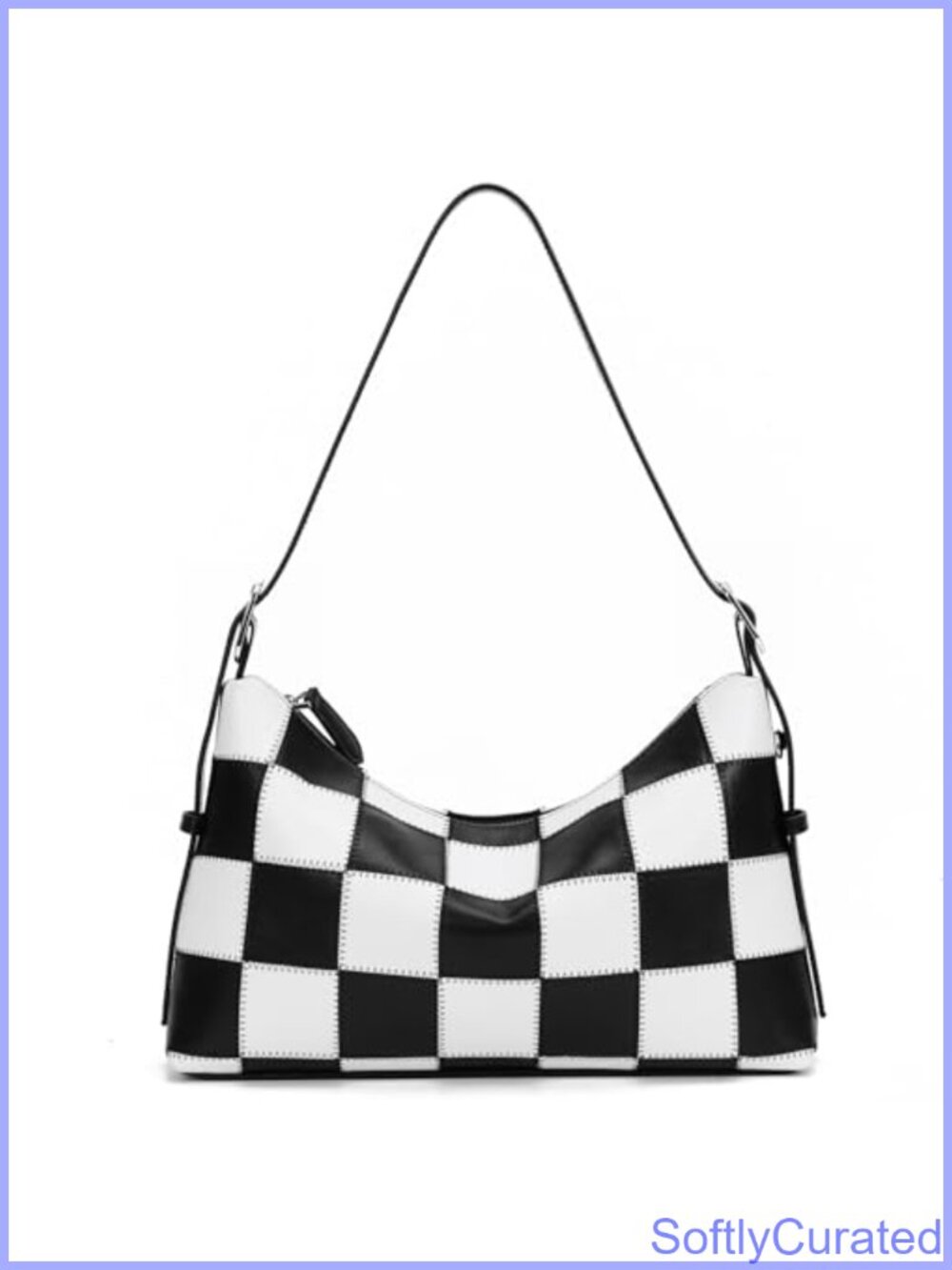 Vegan Leather Checkered Tote Crossbody Shoulder Bag Adjustable Strap